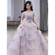 Purple engagement evening dress high-end light luxury niche student day adult ceremony princess dress one-shoulder toast dress bride purple XS