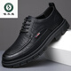 Woodpecker casual leather shoes for men genuine leather spring and summer breathable British business formal wear non-slip work soft sole black big toe trendy shoes black 40