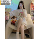 Modal Internet Celebrity Fengbu Erjia Pajamas para mujeres en primavera y verano Algodón de manga corta Set de tres piezas de tres piezas de dibujos animados para mujeres (tres piezas) A9901 m (recomendado 80-100Jin [Jin equivale a 0.5 kg])