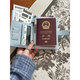 Passport clip protection cover Passport bag Passport storage bag Card bag Document storage bag Passport bag Travel ticket clip Sky blue (small amount of spot) 2XS