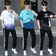 Ruibanglai Summer Teen Short-Sleeved T-Shirt Boy 13-15 Years Old High School Junior High School Students Big Children Summer Clothing Handsome Sports Set xsd-t9226 White and Blue (Top + Pants) XL 115 to 130Jin [Jin equals 0.5 kg]