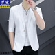 Romon's 7-quarter sleeve suit men's ice silk thin casual jacket summer Korean mid-sleeved top breathable short suit black 2XL 140Jin [Jin equals 0.5 kg] below