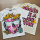 Ziweiqi hermosa impresión de letras retro pareja moderna camiseta de manga corta 691 agua de lavado negro s