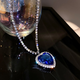 CLCEY Titanic Sapphire Heart of the Ocean Necklace Noble and Luxurious Diamond-Inlaid Oversized Sapphire Love Necklace Blue
