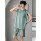 LangSha pajamas men's summer cotton silk vest sleeveless shorts loose plus large size casual style thin home clothing set NJR-LX12027 blue striped pants round neck pullover 2XL [Please contact customer service size]