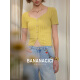 Banana CICI 2025 Summer Nuevo versátil Pure Slim Hem Slit Sweater de manga corta C252MY679 Amarillo S