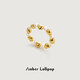 Amber Lollipop pearl ring women's love beaded index finger ring niche ring anniversary birthday gift for girlfriend and wife gold (luck series)