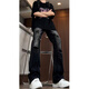 POUM jeans men's summer new washing ripped lightning pattern American retro slim casual pants men TYFS-Y9195 yellow S