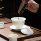 Yuanqing Jiasheng complete set of Kung Fu tea set Chinese white mutton fat jade porcelain tea set set cover bowl male cup tea drain three-piece set