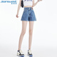 真维斯（JEANSWEST）牛仔短裤女夏季高腰卷边宽松小个子辣妹a字热裤复古蓝M