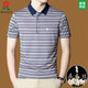 
Mengtejiao 2025 spring and summer short-sleeved T-shirt men's 100 mulberry silk summer casual lapel striped middle-aged POLO shirt 11FCY-N7003 green 11 2XL 185