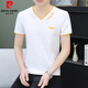 Pierre Cardin Sommer-Herren-Kurzarm-T-Shirt aus reiner Baumwolle mit V-Ausschnitt, trendiges, schmales Halbarm-Jugend-Freizeitoberteil, dünnes Unterhemd QY694, Weiß, M