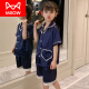 Catman (Miiow) Pajamas de seda infantil niñas Summer Summer Seda de seda de seda corta Media corta Grande Niñas Niñas Home Clothing Juego de ropa para el hogar 1047 Oso corto. Manga corta. Pantalones M 12 Tamaño 113-123C 45Jin [Jin equivale a 0.5 kg]