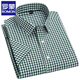 ROMON 100% pure cotton men's plaid short-sleeved shirt for middle-aged and young casual cotton thin plus size half-sleeved shirt F983 green and white small plaid 44 [170-185Jin[Jin equals 0.5 kg]]