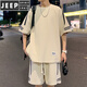 JEEP SPIRIT休闲运动套装男夏季新款宽松冰丝短袖t恤男士短裤搭配帅气一整套 FKS653白色套装 M 约90-110斤可穿