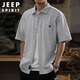 JEEP SPIRIT Jeep striped short-sleeved shirt men's summer American retro loose casual cotton shirt gray 2XL