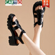 CARTELO thick-soled genuine leather sandals for women, cowhide thick heel soft-soled sponge shoes, Roman knitted women's shoes 2025 new summer 9905 meters white [simple one-line upper] 37