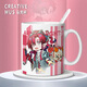 Chengliu mignon Q version chef yu gibier fan de jeu périphérique animation water cup étudiant cadeau d'étudiant avec couverture de couvercle à la cuillère [poignée blanche - tasse unique] TJ3523 Exquisite Ceramic [Mug] + cuillère