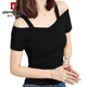Женская футболка Pier Cardin для женщин в летней корейской версии Black L Off-Bloader Top-Top Top Top Sexy Top Trendy 9923*White 2xl