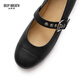 
DEEP BREATH Deep Breath Women's Shoes Genuine Leather Round Toe Flat Inner High-rise Belt Buckle Ballet Shoes Single Shoes AX11164 Black 37
