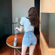 
S.SOFEA Korean style slimming wide-leg denim shorts for women in summer new casual loose letter hot pants black [high quality] 6195 S