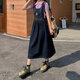 Retro age-reducing denim strap skirt for women spring and summer large size fat mm Korean style student cute embroidered suspender dress blue and gray [MY-8858] S
