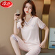 
LangSha (LangSha) Ice Silk Women's Pajamas 2025 New Summer Short Sleeve Thin Cropped Pants Simple Home Clothing Set Spring and Summer 9922 M (80-100)