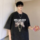 Xingsuyao (xingsuyao) washing and old pure cotton short-sleeved T-shirt men's summer trendy brand casual loose American heavyweight T-shirt printed top [Hot sale] X1479-Black 4XL