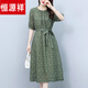 Hengyuanxiang 2025 Summer NUEVO RAMIE JACQUARD Vestido de lino de algodón Atado Commuting Simple Round Polka Dot Floral 6219 Dark Green M