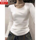 U-neck Feste Farbe Baumwollbasis Hemd mit Frühlings- und Herbst-Schlank-Schulter-Langarm-T-Shirt für Frauenbasis Top Kjy# K702# Kjy# K702# Rice Grey M [90-100jin [Jin gleich 0,5 kg]]]