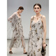 
COCOBELLA new Chinese style glitter chiffon bamboo printed strap dress Chinese style suspender skirt FR7027 silhouette gray L