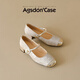 
Agsdon Mary Jane Women's Shoes in autumn new Chinese style pearl shallow mouth single shoes with skirt single shoes P551275 Apricot 37