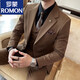 ROMON British business slim suit men's commuter casual school suit professional wear formal groom's dress three-piece suit dark gray suit + trousers 4XL
