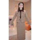 Fhhuabd Traje de moda estilo fragancia pequeño para mujeres Autumn and Winter New Temperament Estilo de celebridades Celumming Cobercado de dos piezas Set 16755-khaki Traje 8xl M recomendado 80-95Jin [Jin equivale a 0.5 kg]