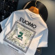 罗蒙（ROMON）夏季ins潮牌t恤男宽松薄款发泡印花休闲体恤男百搭凉感圆领短袖男 1098白色T恤 XL 码 120-140斤