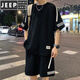 JEEP SPIRIT休闲运动套装男夏季新款宽松冰丝短袖t恤男士短裤搭配帅气一整套 FKS653白色套装 M 约90-110斤可穿