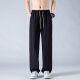 
POUM ice silk straight pants men's summer loose sports breathable drape wide-leg quick-drying pants 6636 black XL