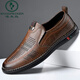 Woodpecker cold leather shoes for men's spring and summer casual leather shoes soft sole soft surface wear-resistant and odor-resistant breathable one-foot summer hollow leather shoes 677 brown 43