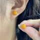 Fat Donglai's same style beeswax earrings natural old chicken oil yellow 6mm small sugar cube silver inlaid earrings for women simple daily basic beeswax small sugar cube earrings