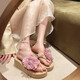 Sandales de planification pour les femmes de style fée des femmes flipples d'été Fashion Paille de paille de paille fleurs épaisses semelles pastorales Vacation plage chaussures de femmes chaussures plage chaussures de plage femmes [petite fleur rose] 38 Hauteur de talon 5cm