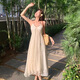Wei Guangli Vestido de cabestro de cuello sin cuello sin cuello sin cuello para mujeres en verano 2025 Nuevo temperamento dulce Vacaciones marinas Chiffon Falda larga Halter de cuello redondeo Falda de cuello Beige M Size recomendado 80-100 Jin [Jin iguala 0.5 kg]