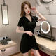 忆静萱（YIJINGXUAN）2025夜店时尚气质轻熟风御姐V领连衣裙女300斤收腰显瘦不规则裙子 黑色 XL 建议120-150斤