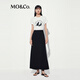 MO&Co.【C+系列】半身裙2025夏新品干爽醋酸混纺高腰斜襟黑色MBE2SKT040 黑色 S