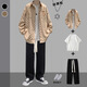 Rongxitu Camisa de ajuste de checkerboard de chaqueta de chaqueta para hombres CARJETA DE NUEVO ESTILO Spring y otoño 684+Mangas cortas blancas+pantalones grises de cuerda grande+collar+calcetines L de calidad más alta que los compañeros