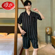 LangSha light luxury men's pajamas new summer ice-sensing shorts shorts home clothes summer youth silk cardigan suit ice silk men's G723 L (height about 170, weight -130Jin [Jin equals 0.5 kg])
