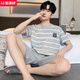 Pajamas para hombres de Hengyuanxiang, pantalones cortos de manga cortos de verano suelto y mayor tamaño de algodón puro versión coreana de la juventud de ropa para el hogar a media manga de la mano.