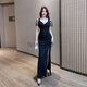 
For Zhishu's new KTV sexy nightclub long skirt bathing sauna technician temperament evening dress long bar work clothes Add B3883 black + S