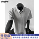 Jufeng space cotton American polo shirt men's high-end splicing heavyweight T-shirt Henry collar boxy gray shoulder short sleeves light gray upgraded version 90% of buyers choose M Recommended 105-120 Jin Jin equals 0.5 kg