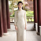 Кангмейши вышита длинно модифицированные Cheongsam 2025 Новая молодая женщина Ретро Слим Слим Средней длины рукава ежедневные носимые весенние и осенняя одежда 13566 Blue S S