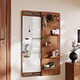 Dexu wall-mounted full-body mirror wall-mounted wall dressing mirror hidden push-pull makeup mirror porch hole board storage clothes hanging mirror walnut color 40*140cm ultra-clear skin* safe and explosion-proof